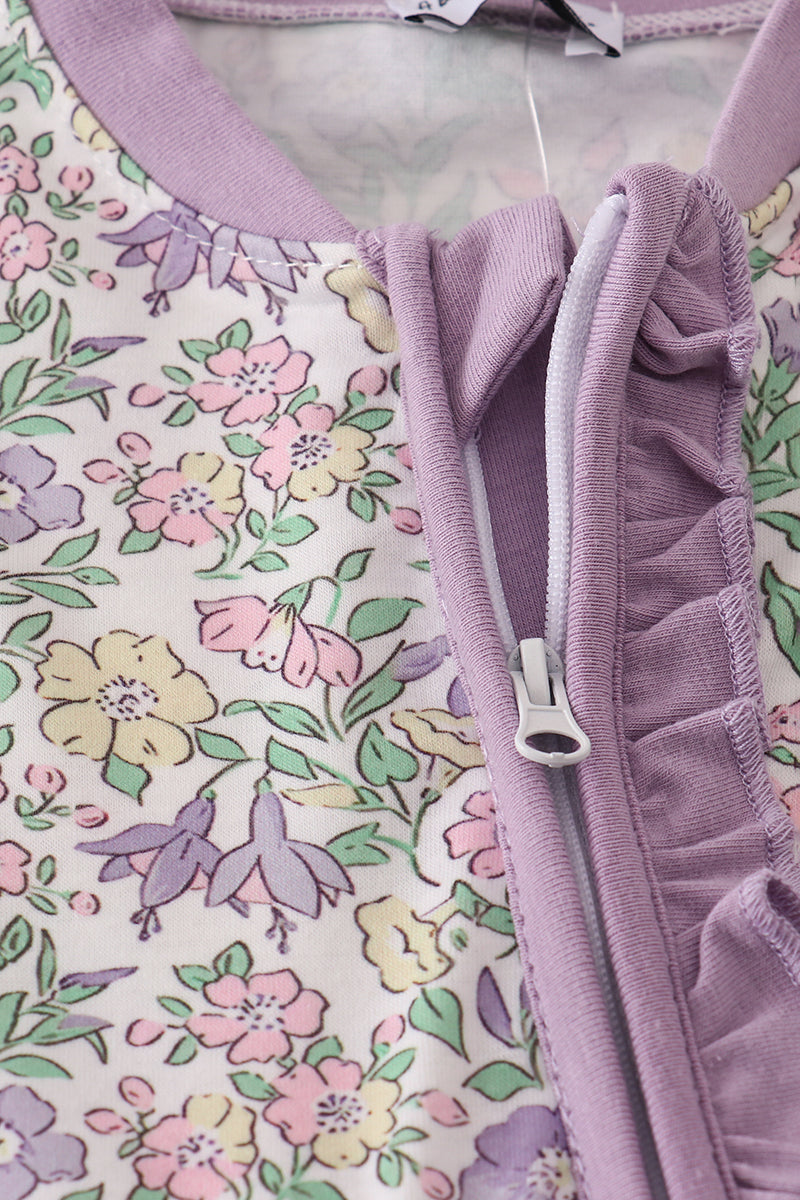 Purple floral print ruffle Outfit