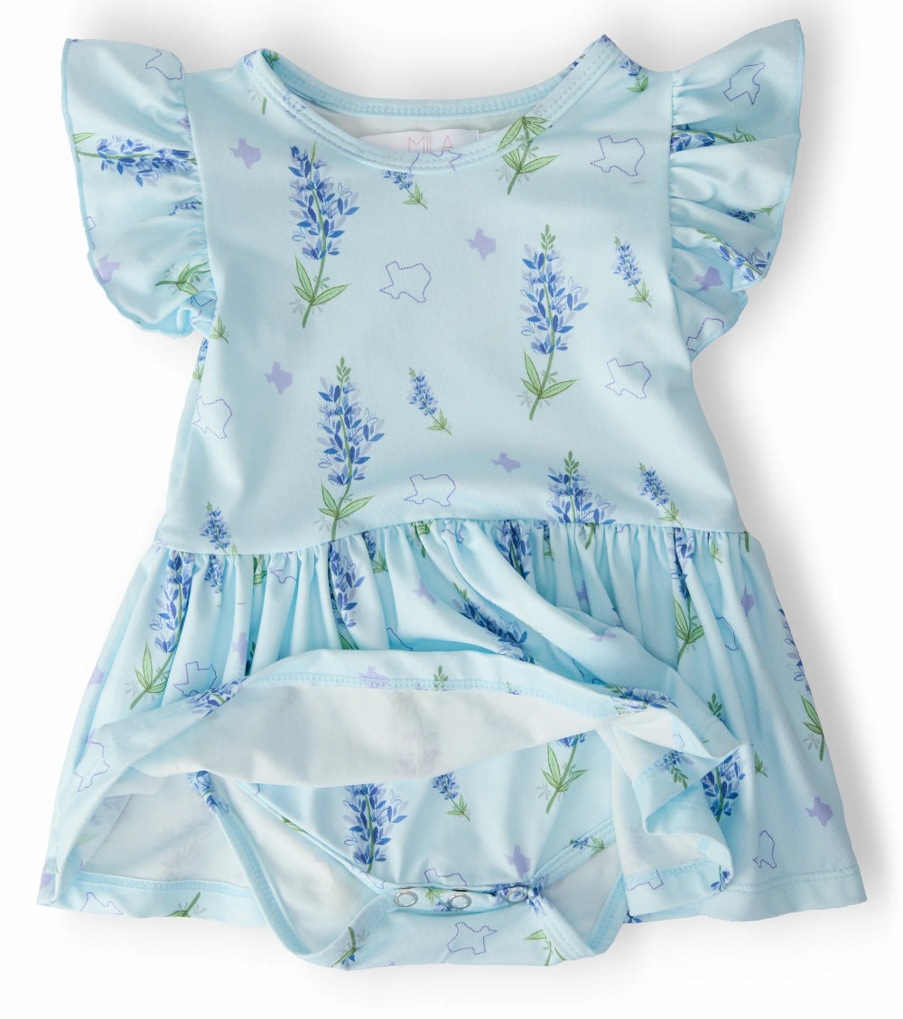 Texas Bluebonnets Short Sleeve Flutter Twirl Bodysuit