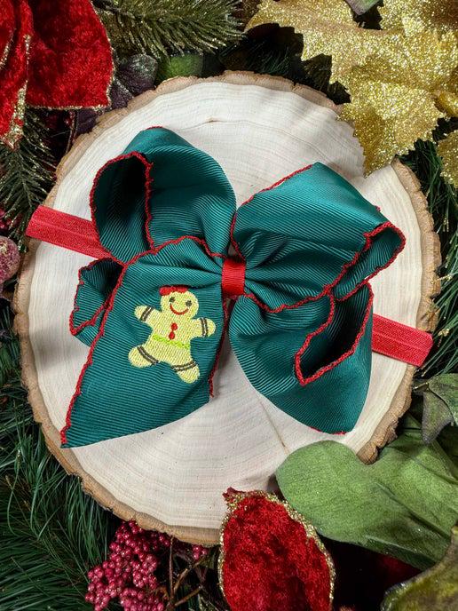 Christmas Embroidered Moonstitch Bow Headband
