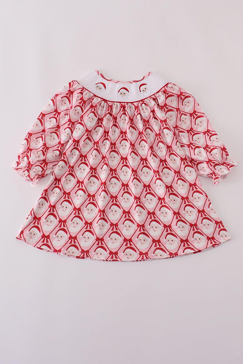 Red Santa Claus smocked dress