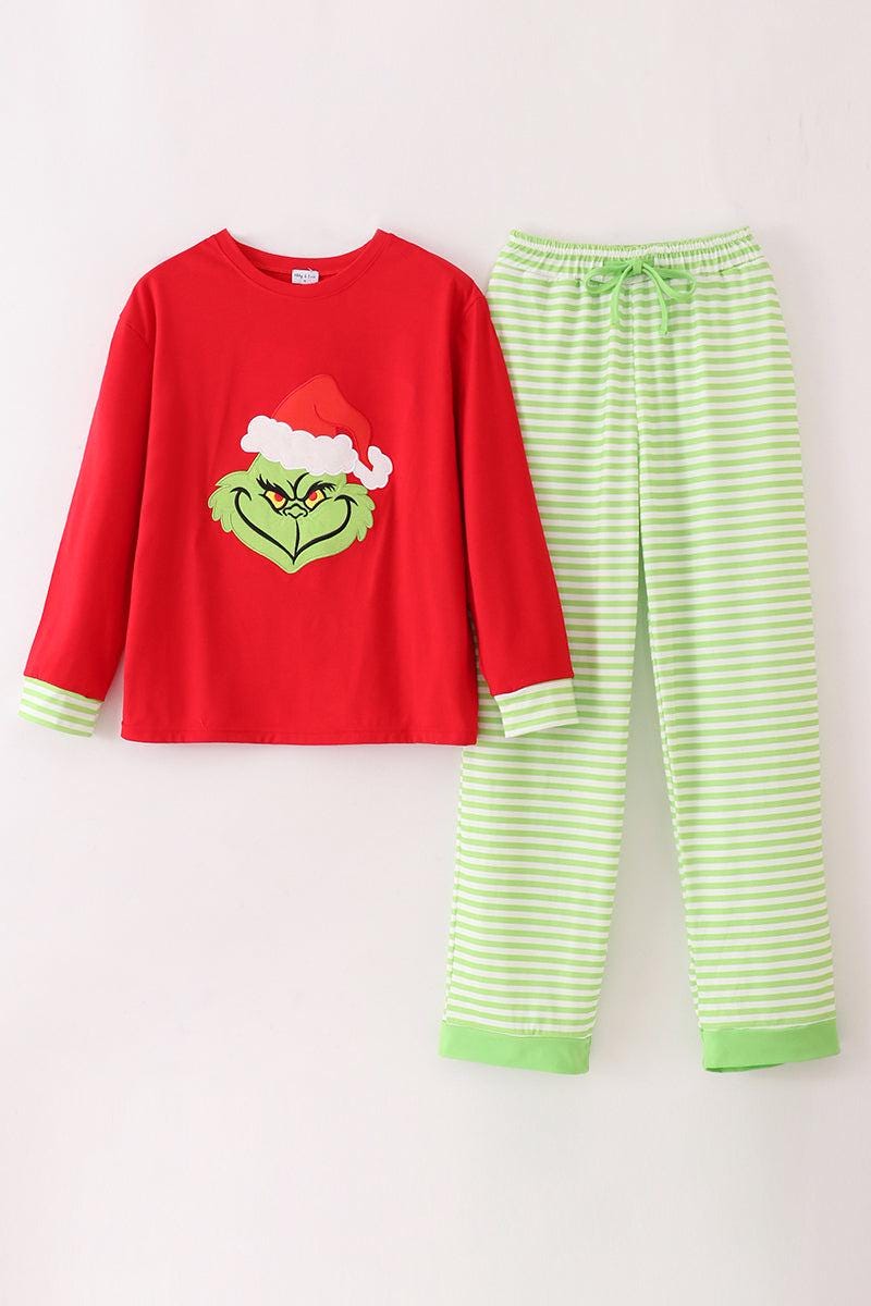 Grinch Pajama Set, Festive Cotton Blend Adult Loungewear