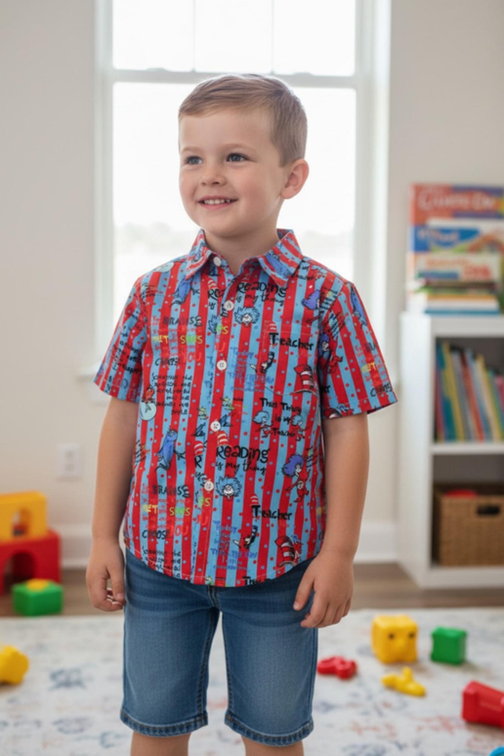 DR. S day multi printed collar neckline button up shirt