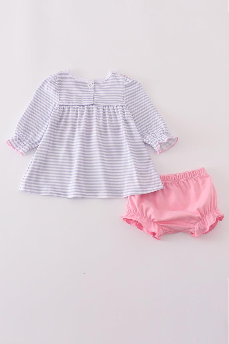 Purple puppy french knot stripe bloomer set