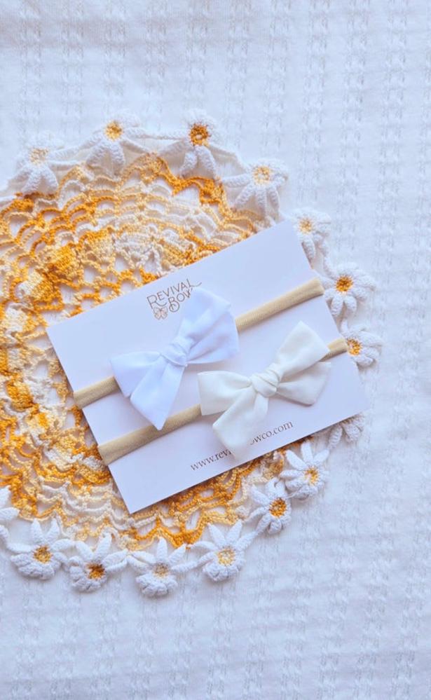 Mini Pinwheel Bow on Headband • Vanilla Cream • Fabric Bow