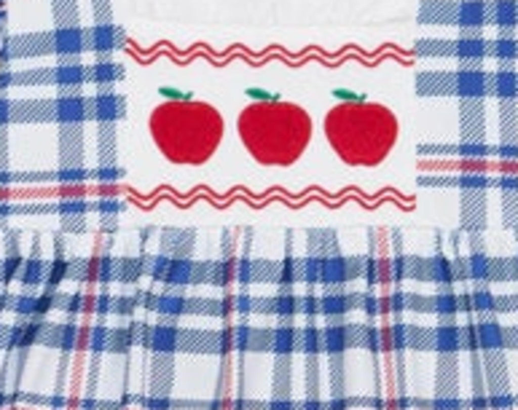 Embroidered Apples School Plaid Ruffle Outfit