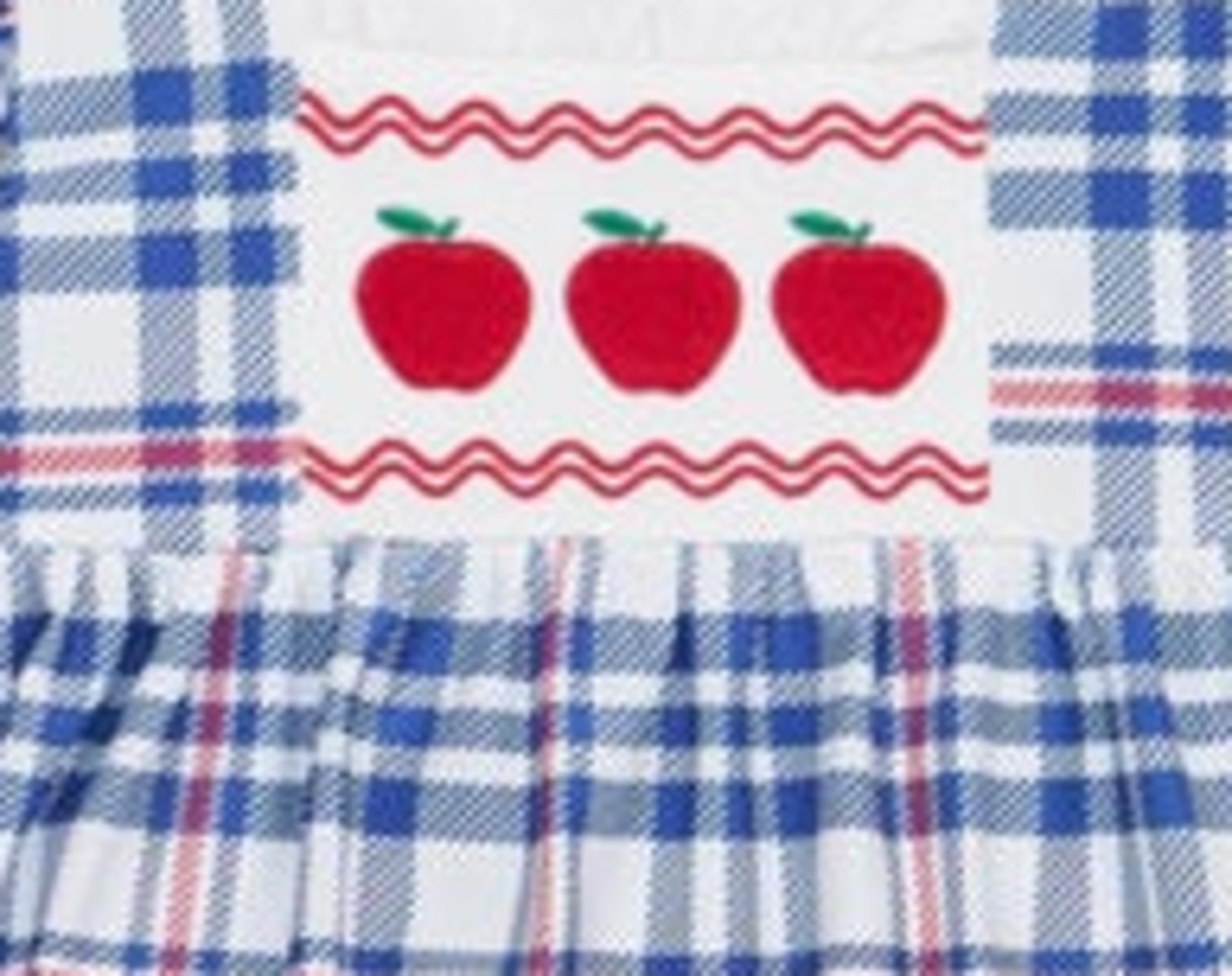 Embroidered Apples School Plaid Ruffle Outfit