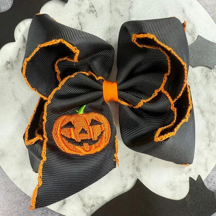 Fall Embroidered Moonstitch Hair Bow
