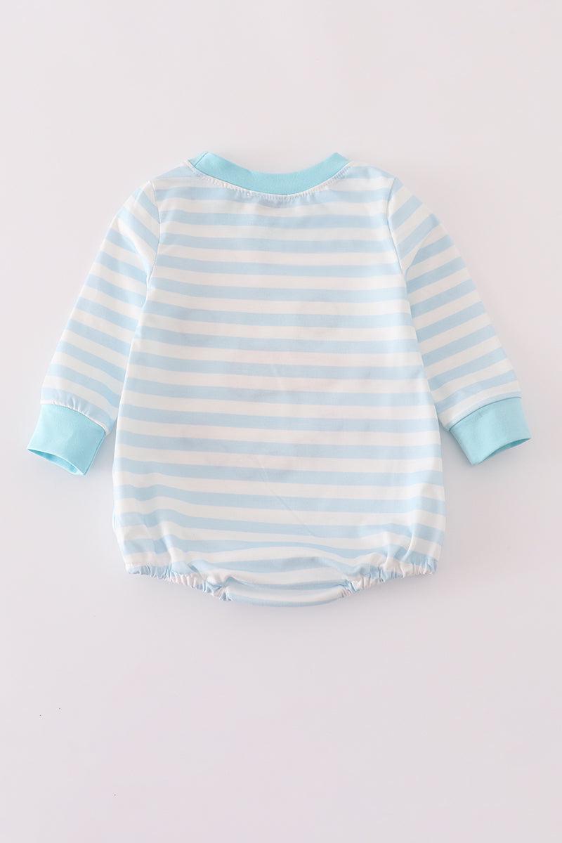 Blue snowman embroidery stripe bubble