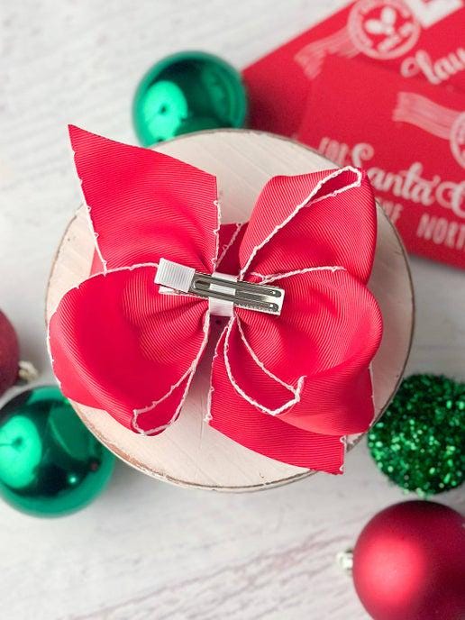 Christmas Embroidered Moonstitch Hair Bow