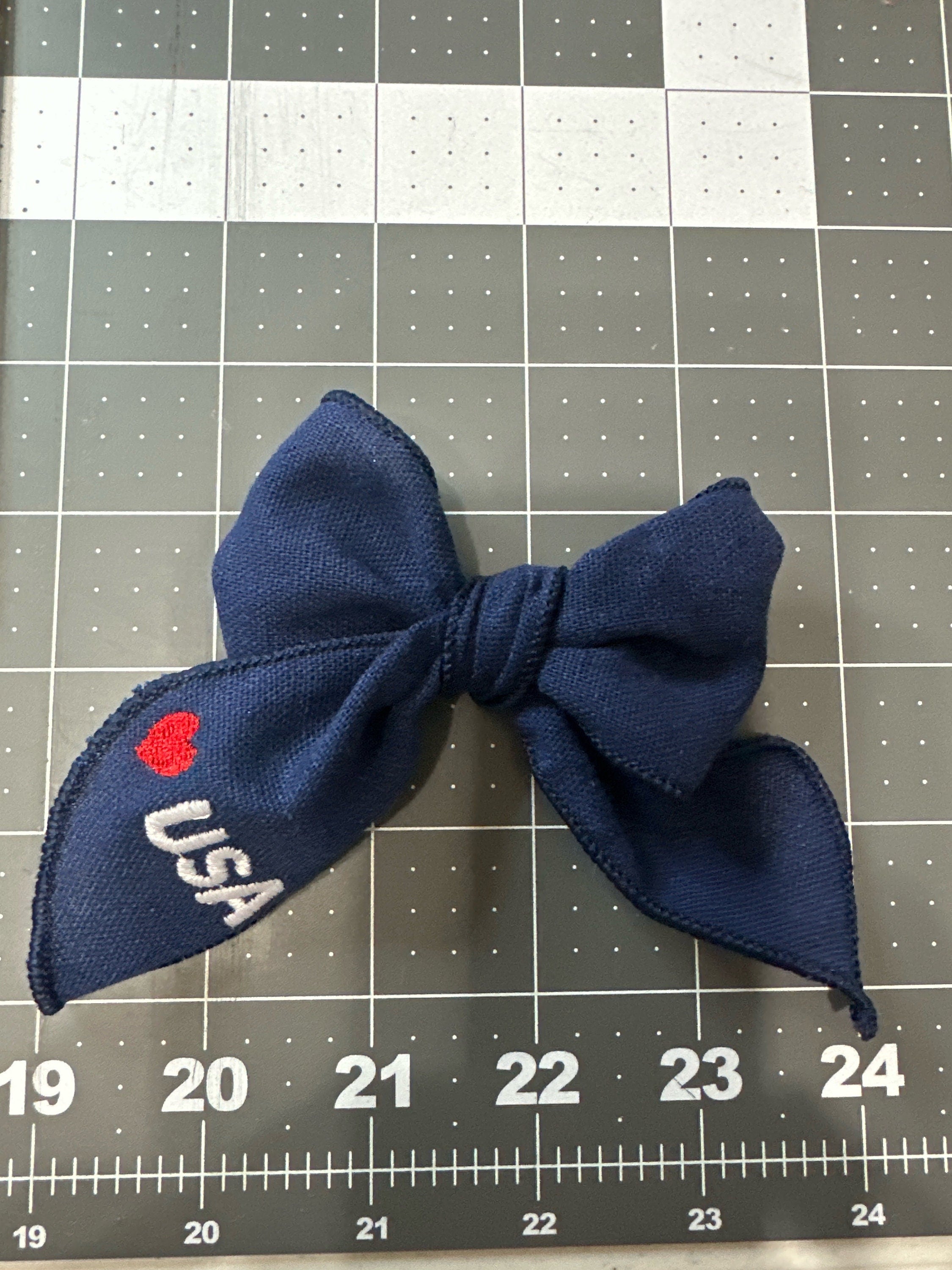 Blue USA Embroidered Linen Sailor Hair bow