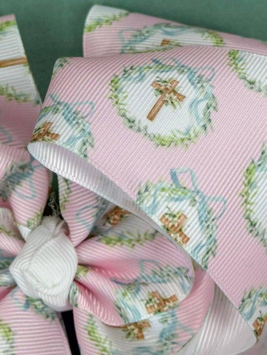 Easter Coquette Cross Wreath Double XL Hair Bow