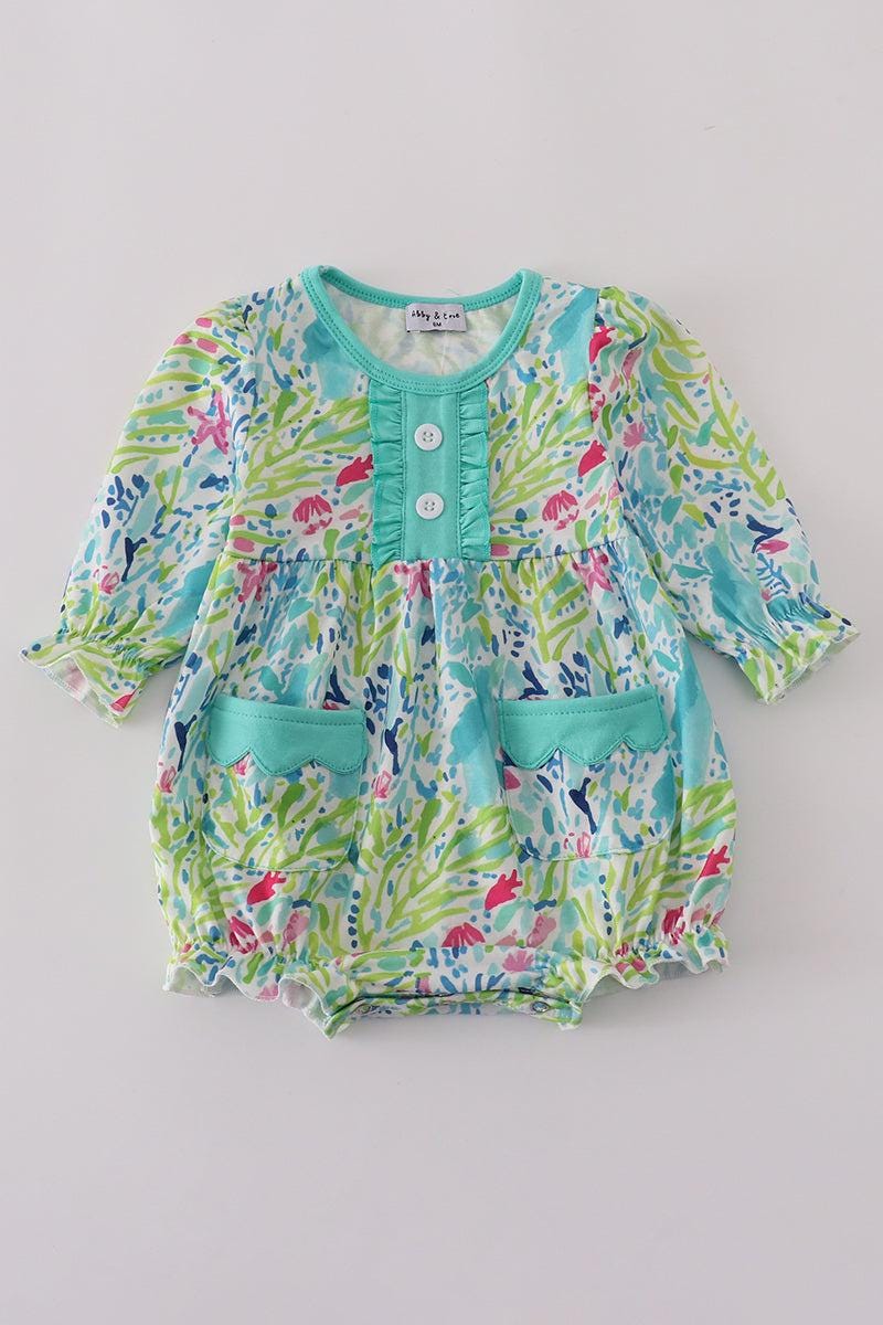 Green meadow splash ruffle bubble outfit