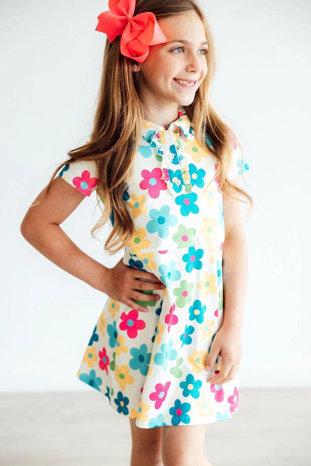 Groovy Blooms Short Sleeve Polo Dress