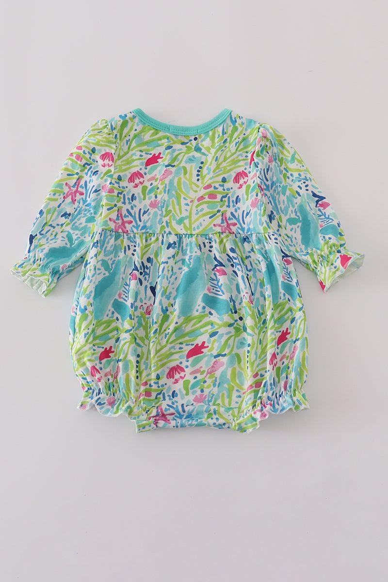 Green meadow splash ruffle bubble outfit