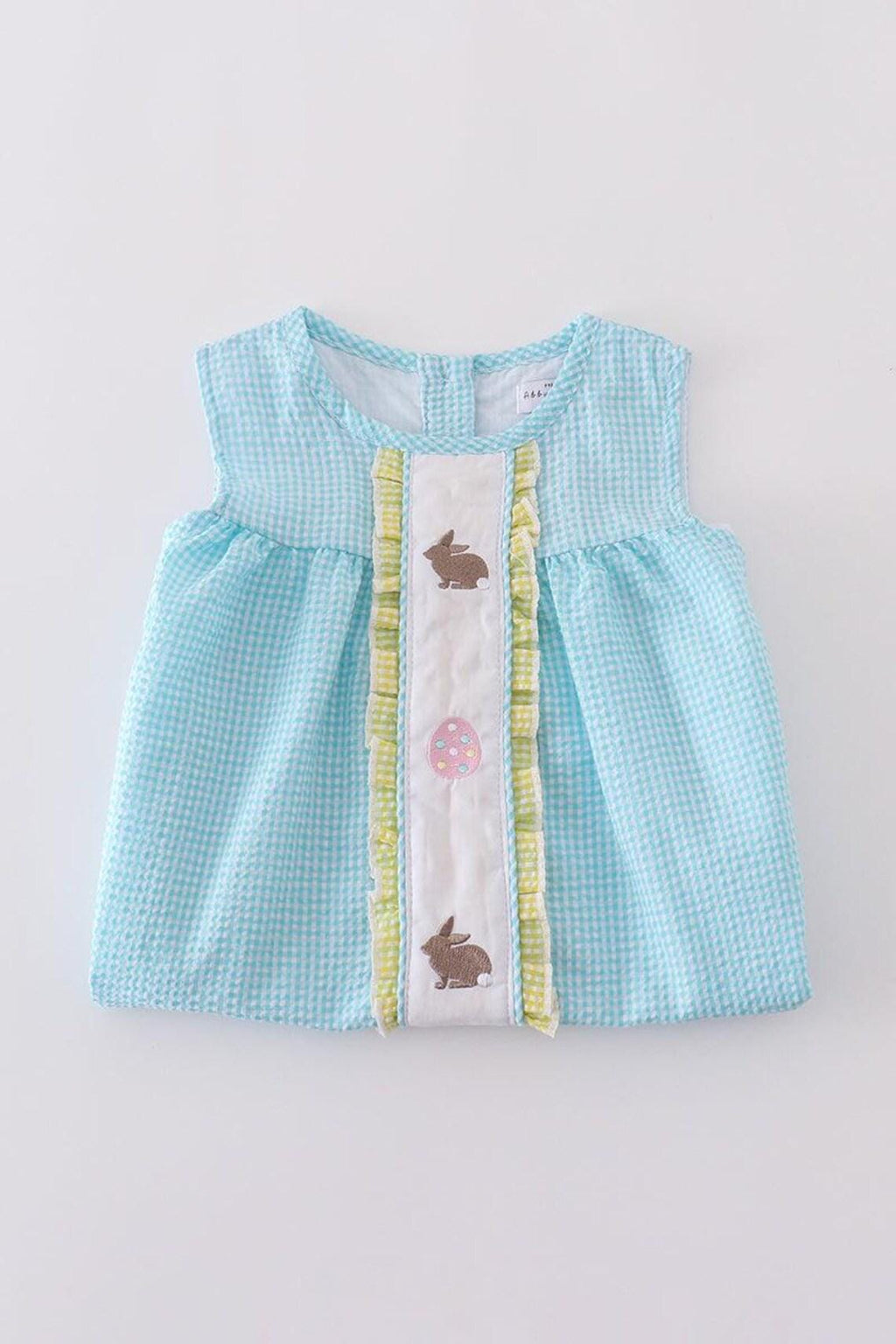 Mint bunny egg embroidery gingham dress