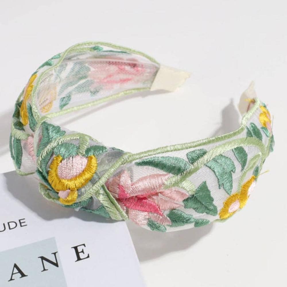French Pastoral Mesh Floral Embroidered Headband
