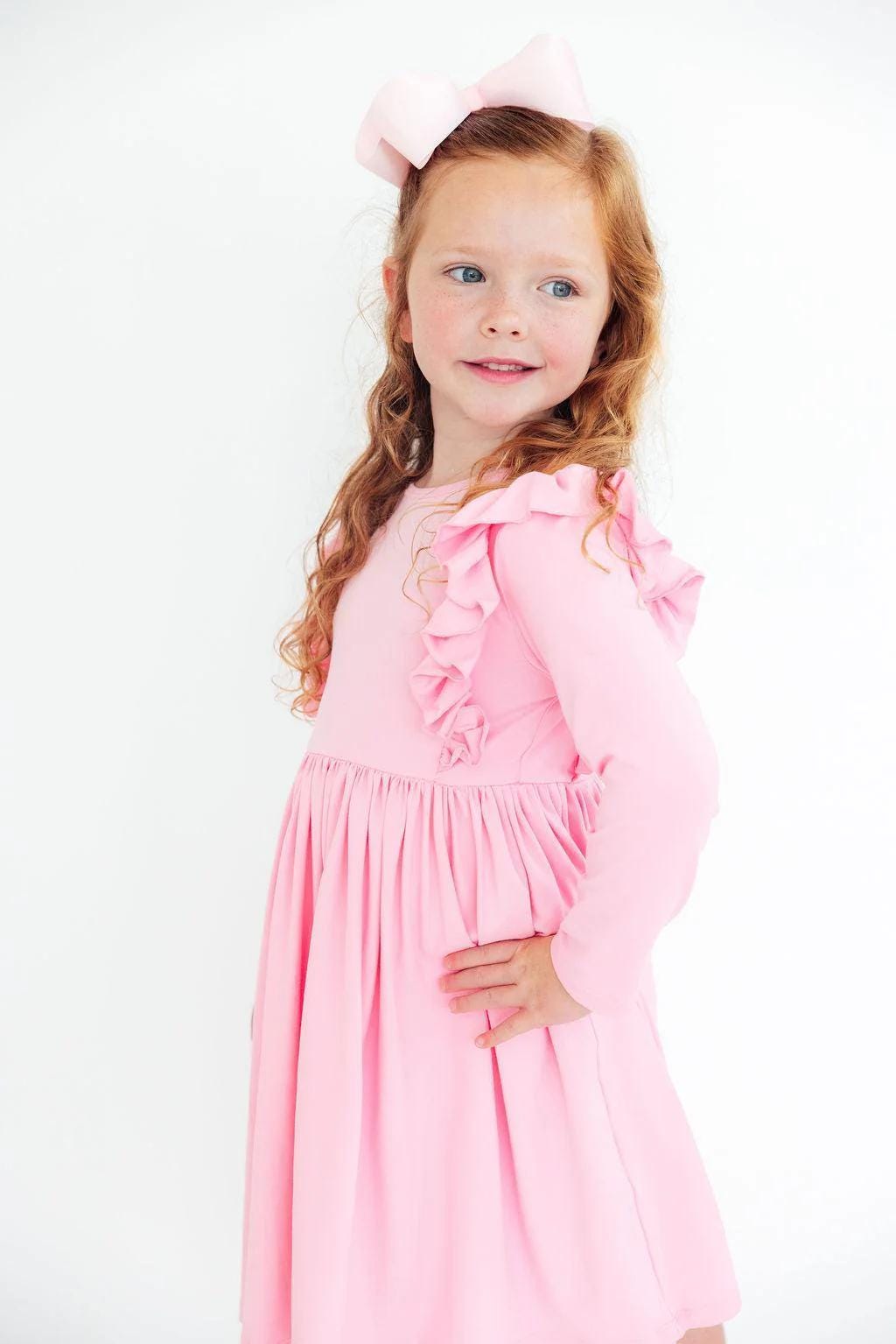 Bubble gum pink 3/4 Ruffle Twirl Dress
