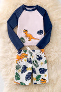Dinosaur printed long sleeve swim set.