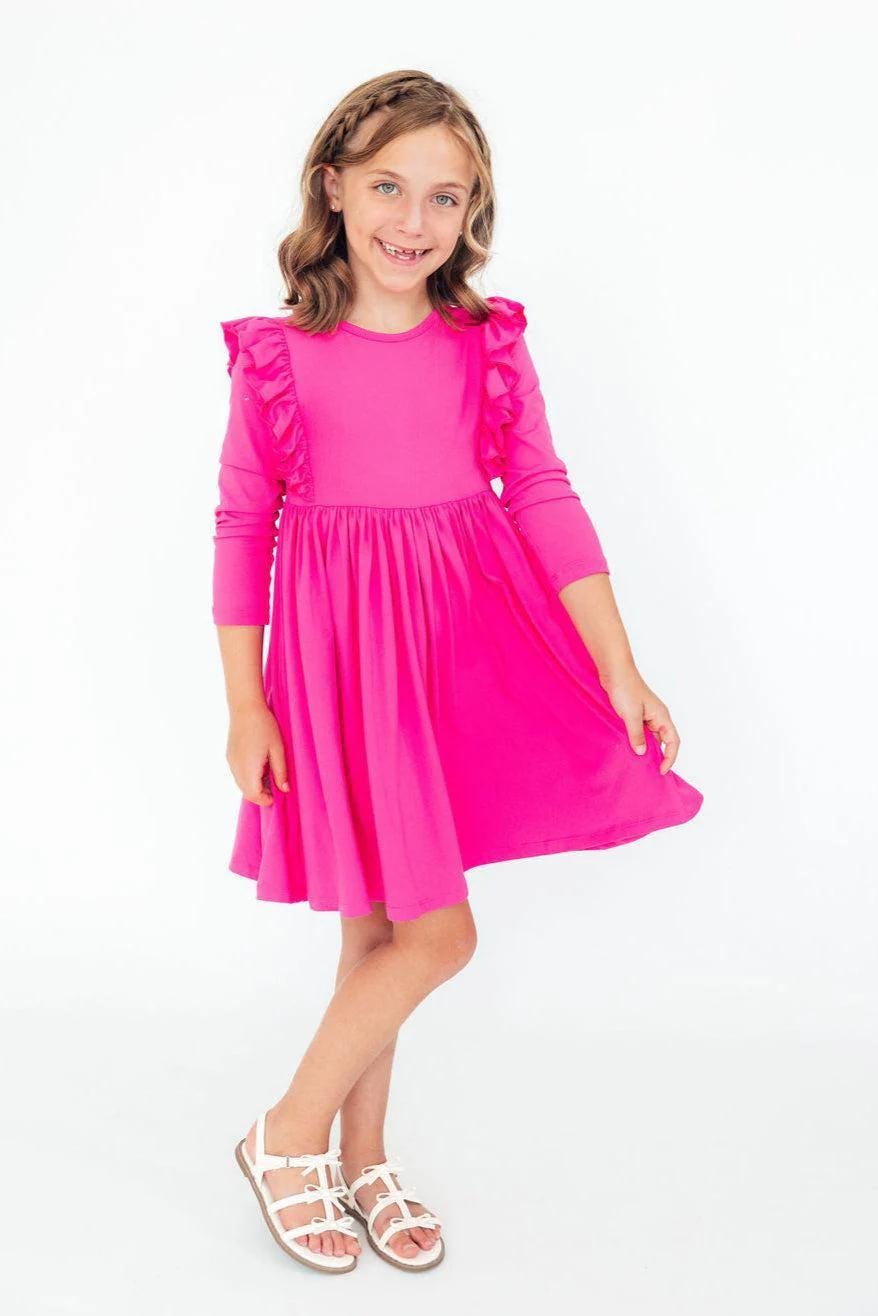 Hot Pink 3/4 Ruffle Twirl Dress