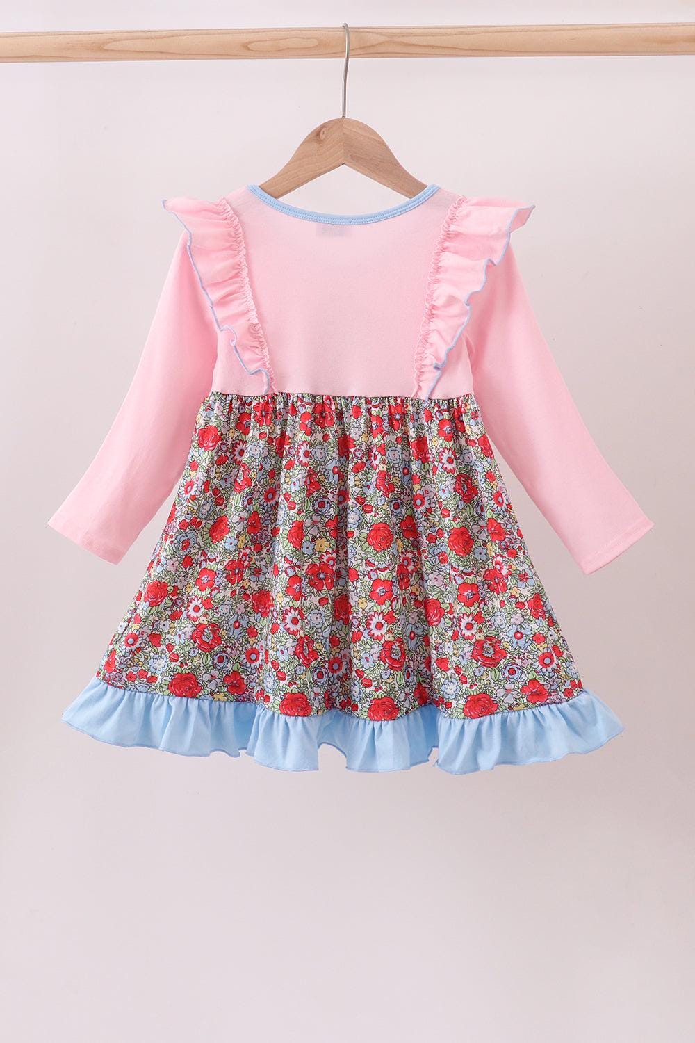 Pink Christmas tree applique ruffle dress