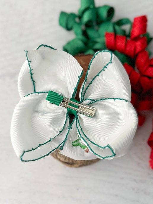 Christmas Embroidered Moonstitch Hair Bow