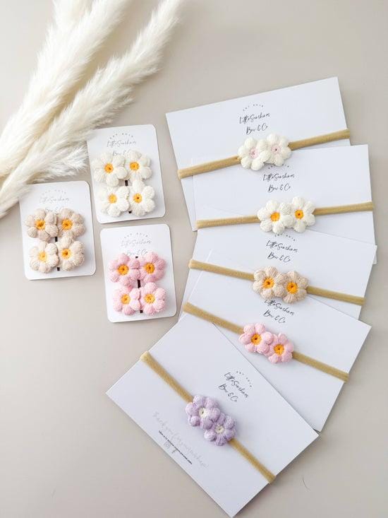 Neutral Color Crochet Flowers Nylon Headband