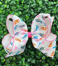 5" Multi printed hair bows with moon stitch trim