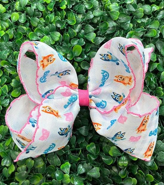 5" Multi printed hair bows with moon stitch trim