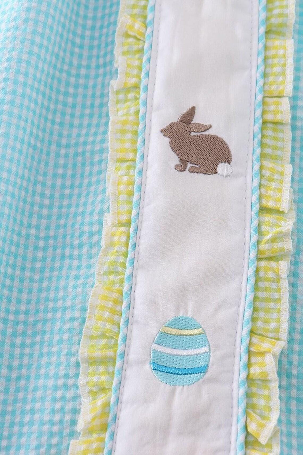 Mint bunny egg embroidery gingham dress
