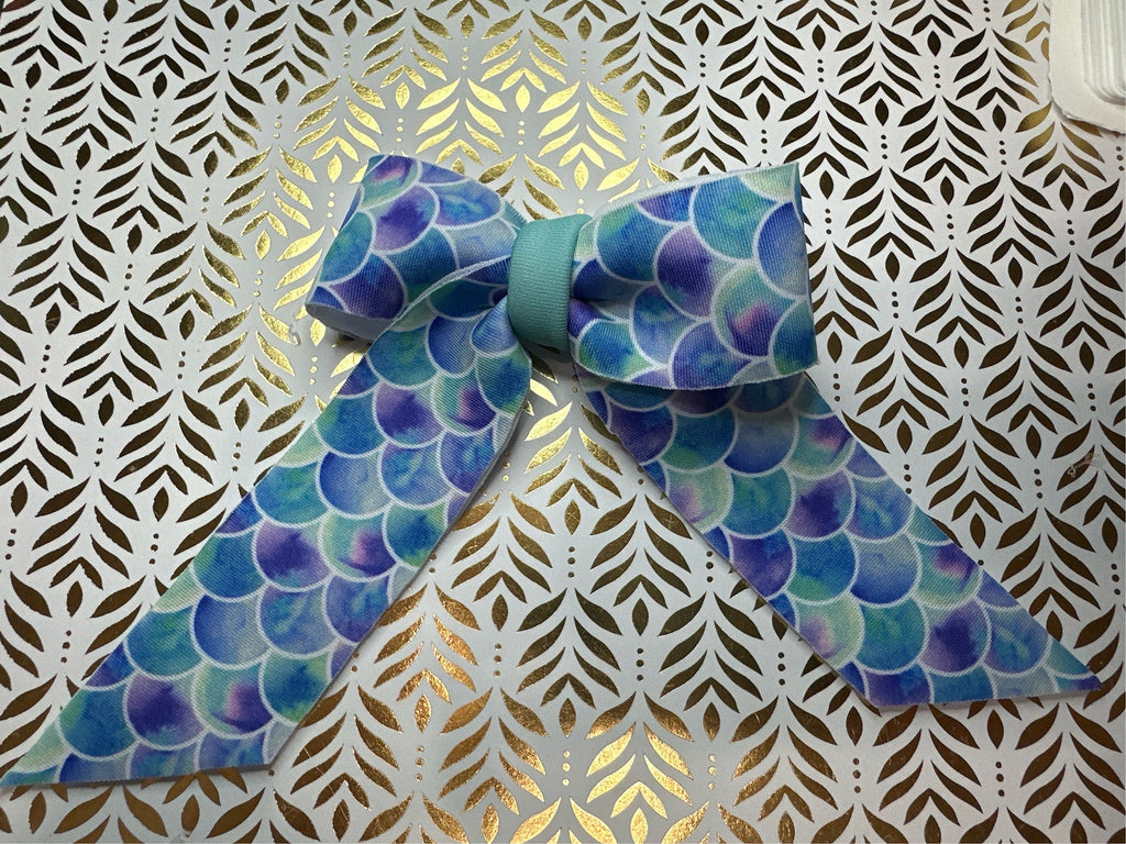 Watercolor Mermaid Scales Long Tails Hair bow