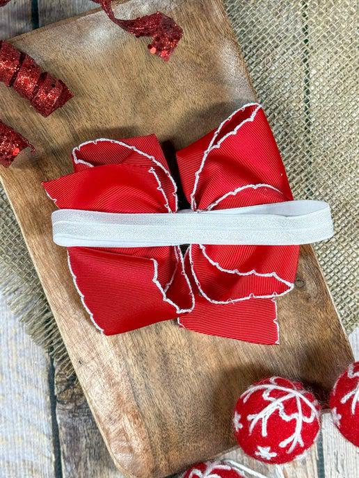 Christmas Embroidered Moonstitch Bow Headband