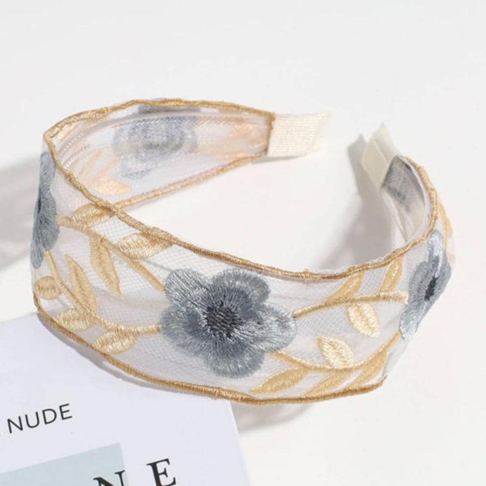 French Pastoral Mesh Floral Embroidered Headband