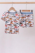 Navy fish bamboo shorts set