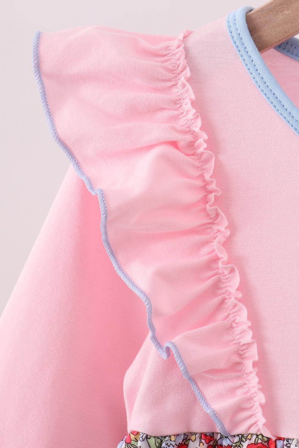 Pink Christmas tree applique ruffle dress