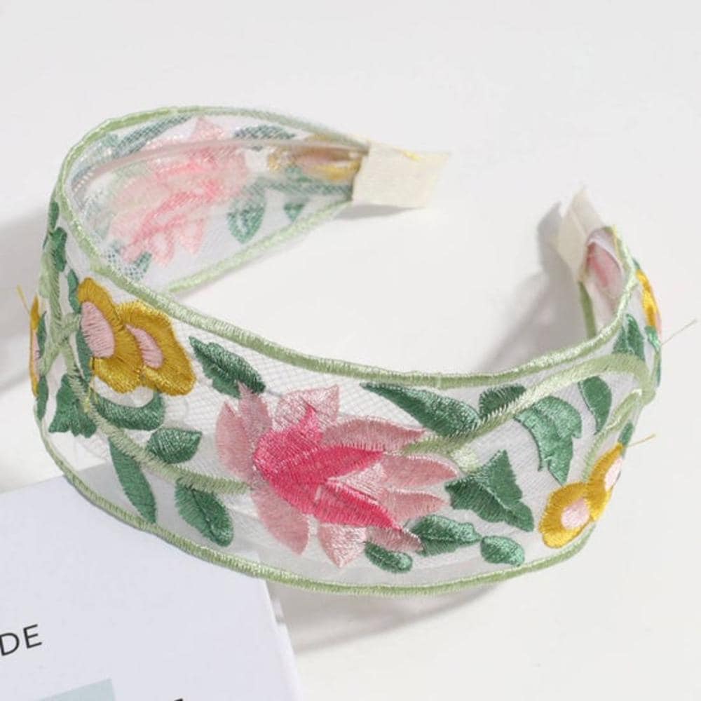French Pastoral Mesh Floral Embroidered Headband