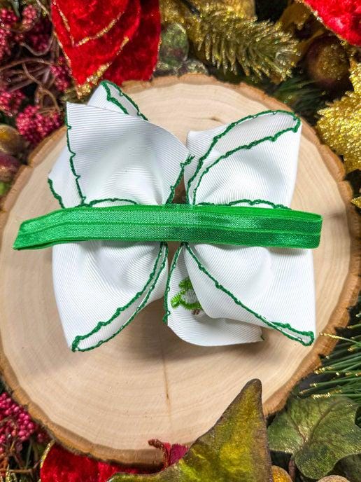 Christmas Embroidered Moonstitch Bow Headband