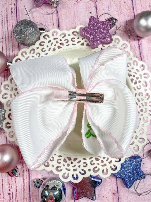 Christmas Embroidered Moonstitch Hair Bow