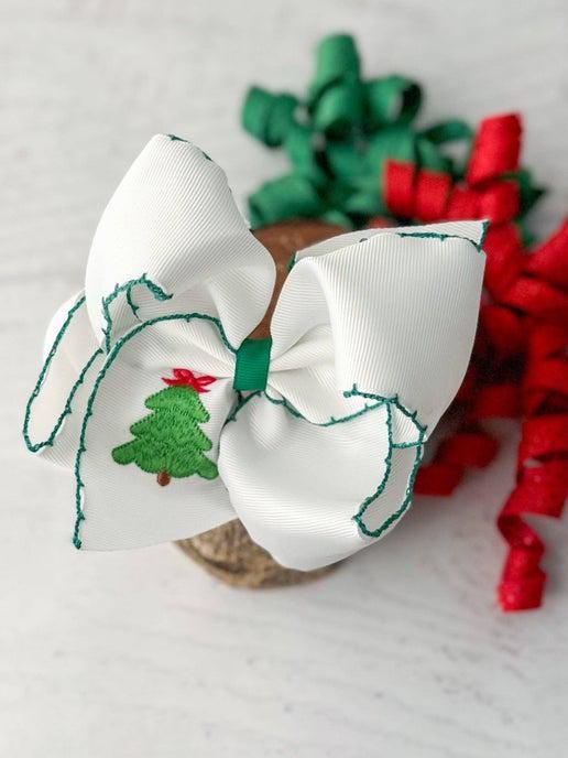 Christmas Embroidered Moonstitch Hair Bow