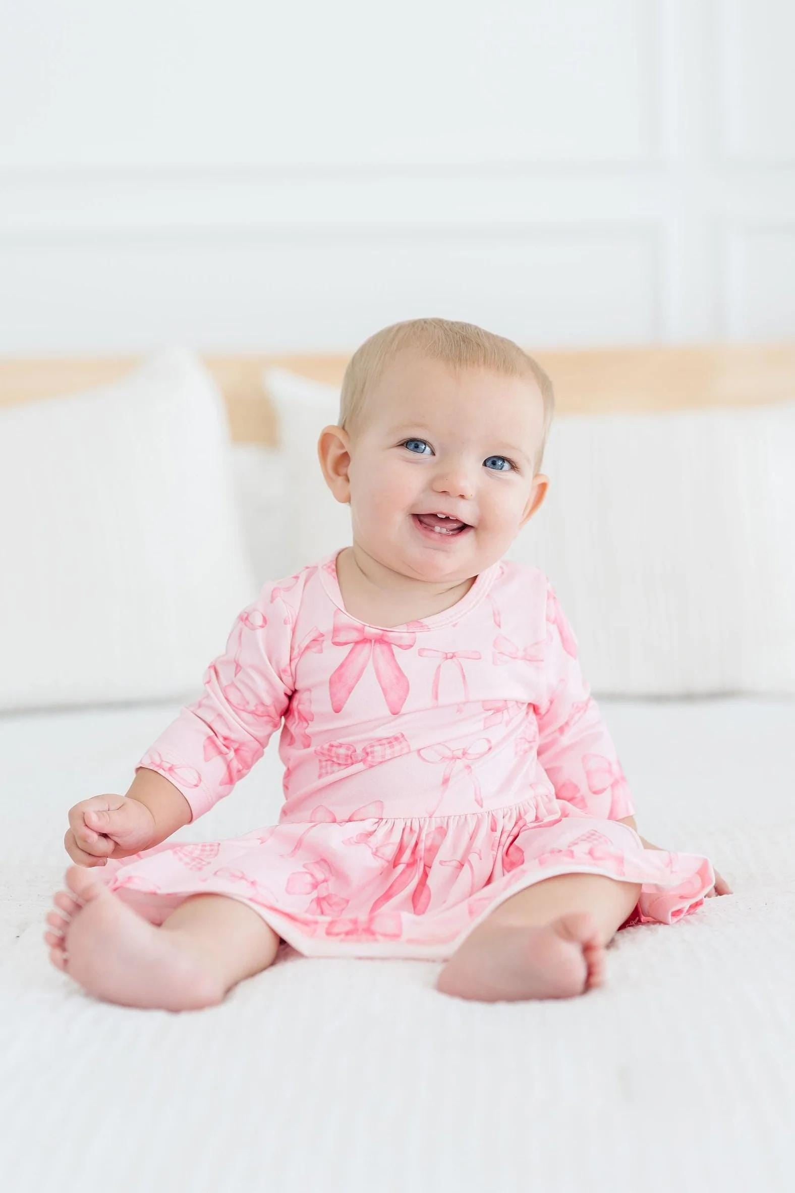 Blushing Bows 3/4 Sleeve Twirl Bodysuit