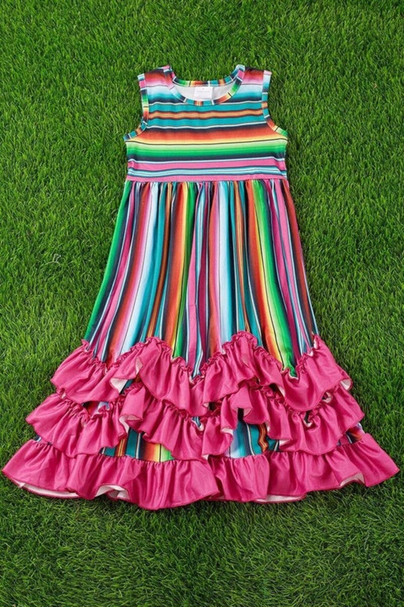 Serape Printed Maxi Dress W/ Ruffle Hem