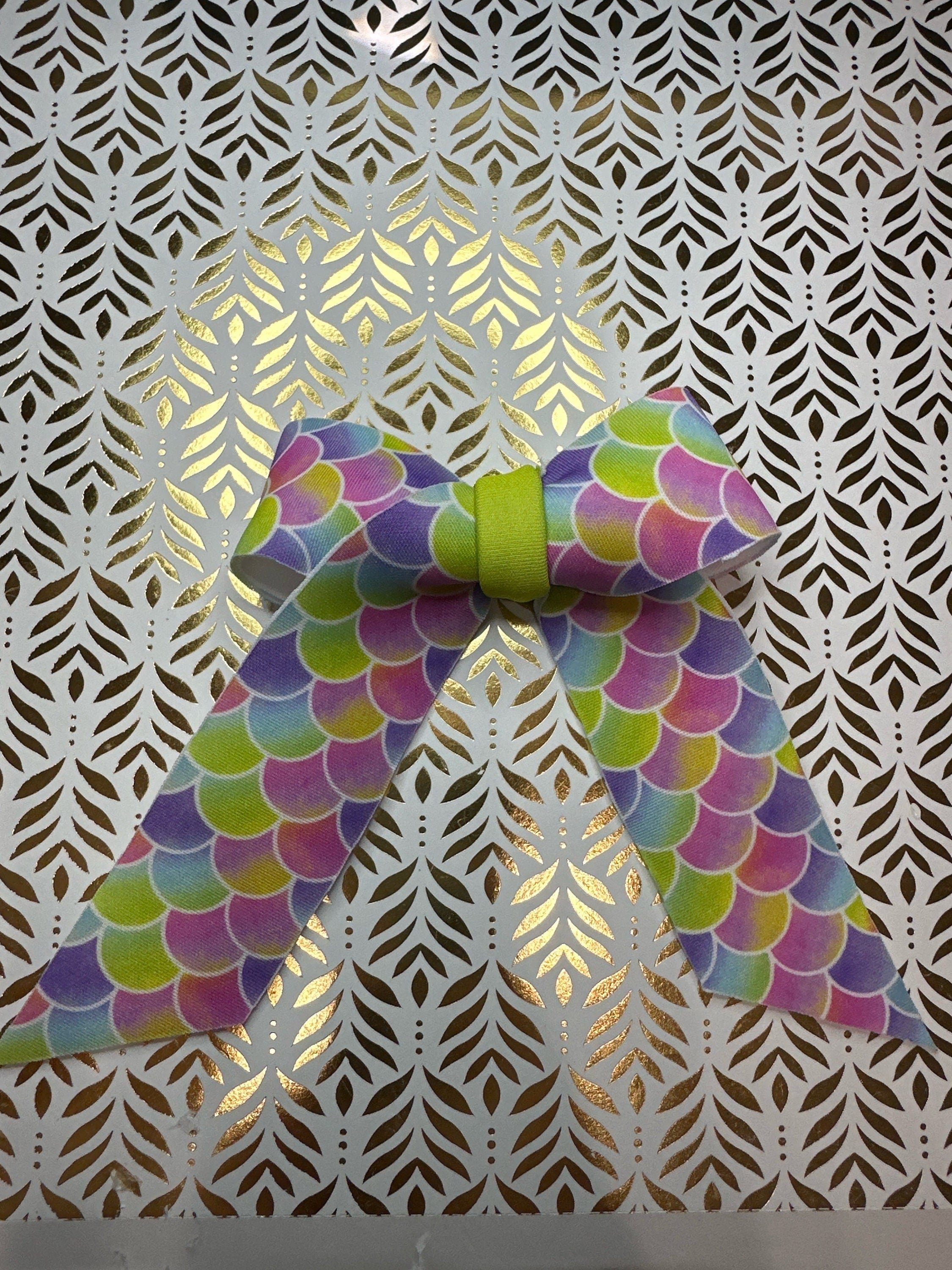 Watercolor Mermaid Scales Long Tails Hair bow