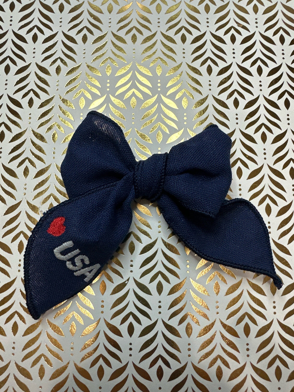 Blue USA Embroidered Linen Sailor Hair bow