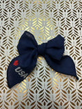 Blue USA Embroidered Linen Sailor Hair bow