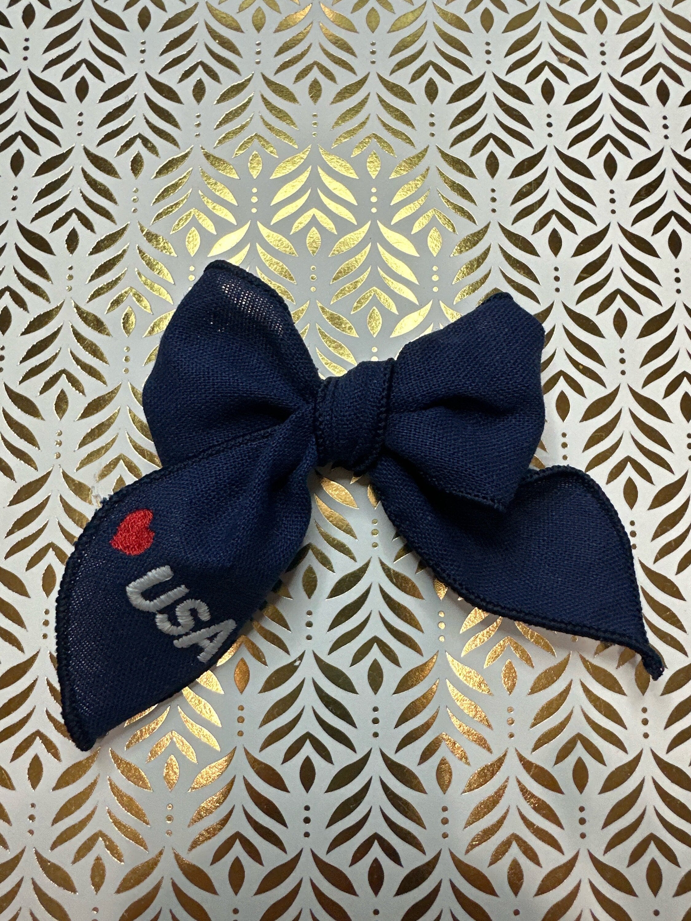 Blue USA Embroidered Linen Sailor Hair bow