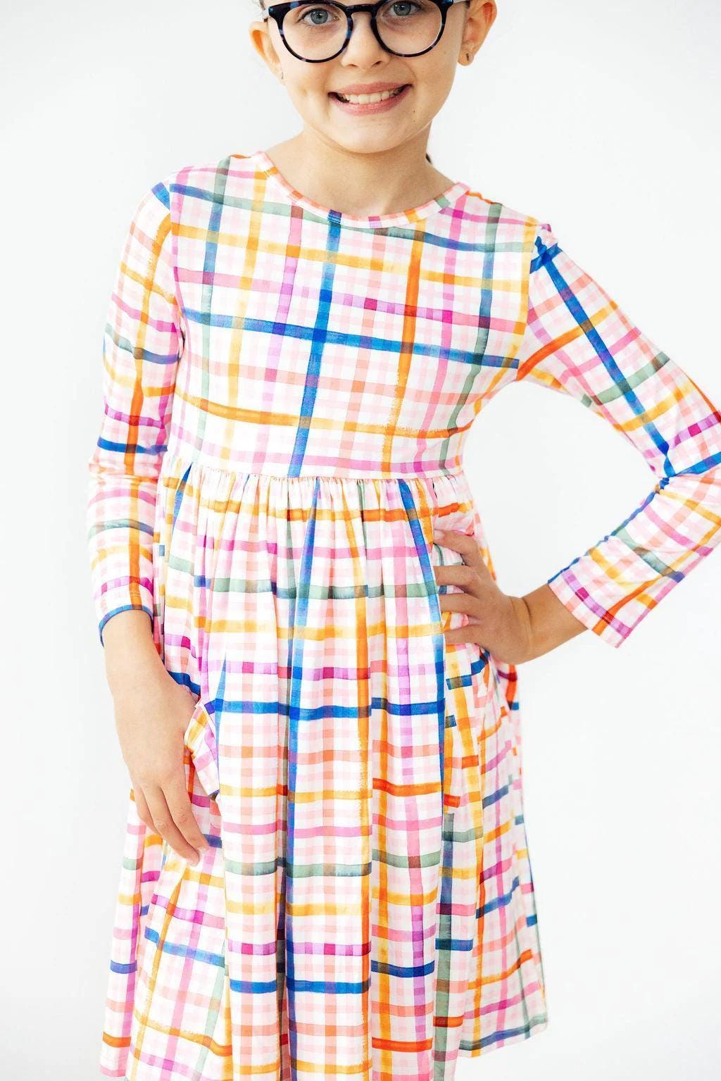 Plaid About You Long Sleeve Pocket Twirl Dress