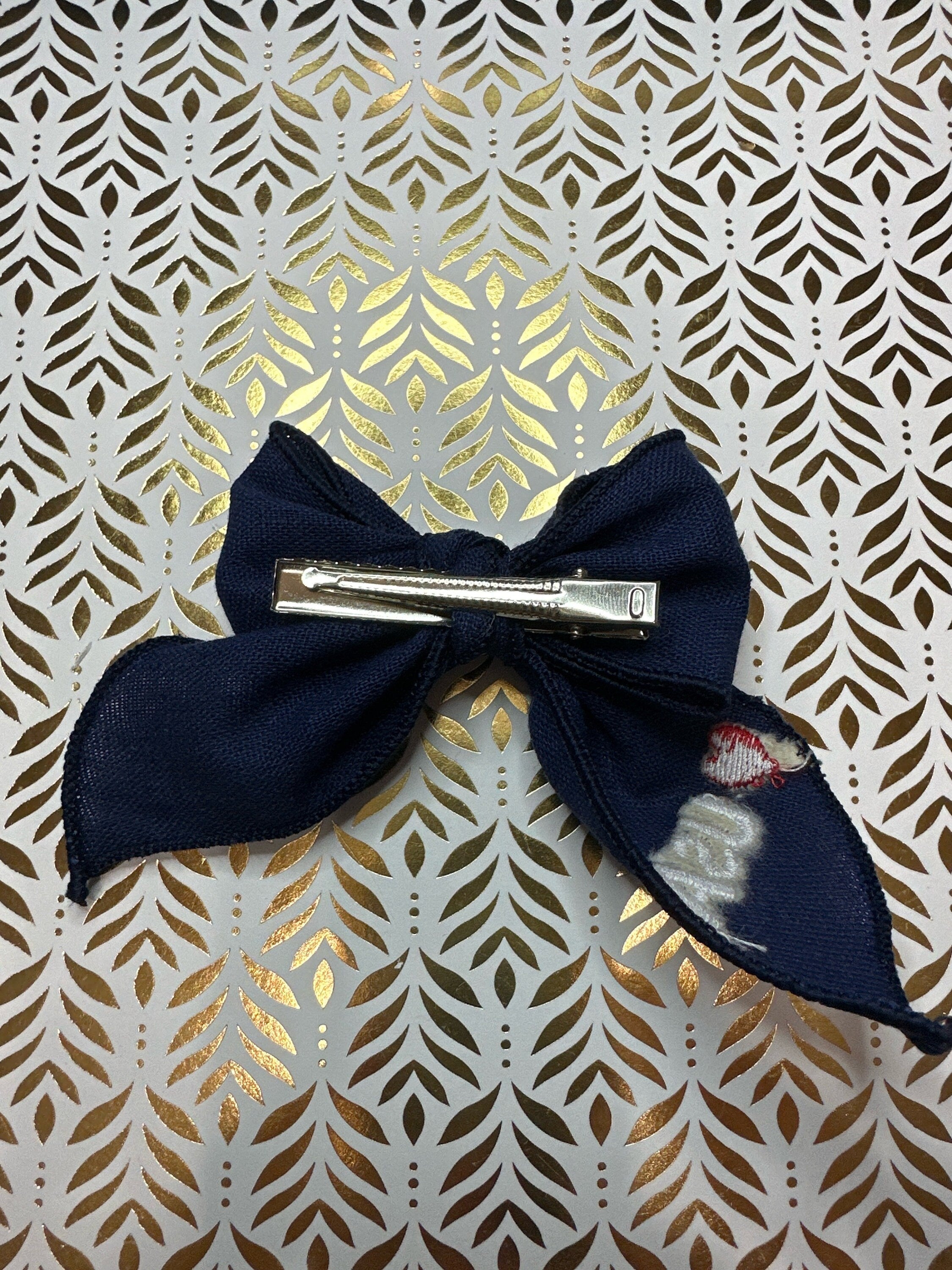 Blue USA Embroidered Linen Sailor Hair bow