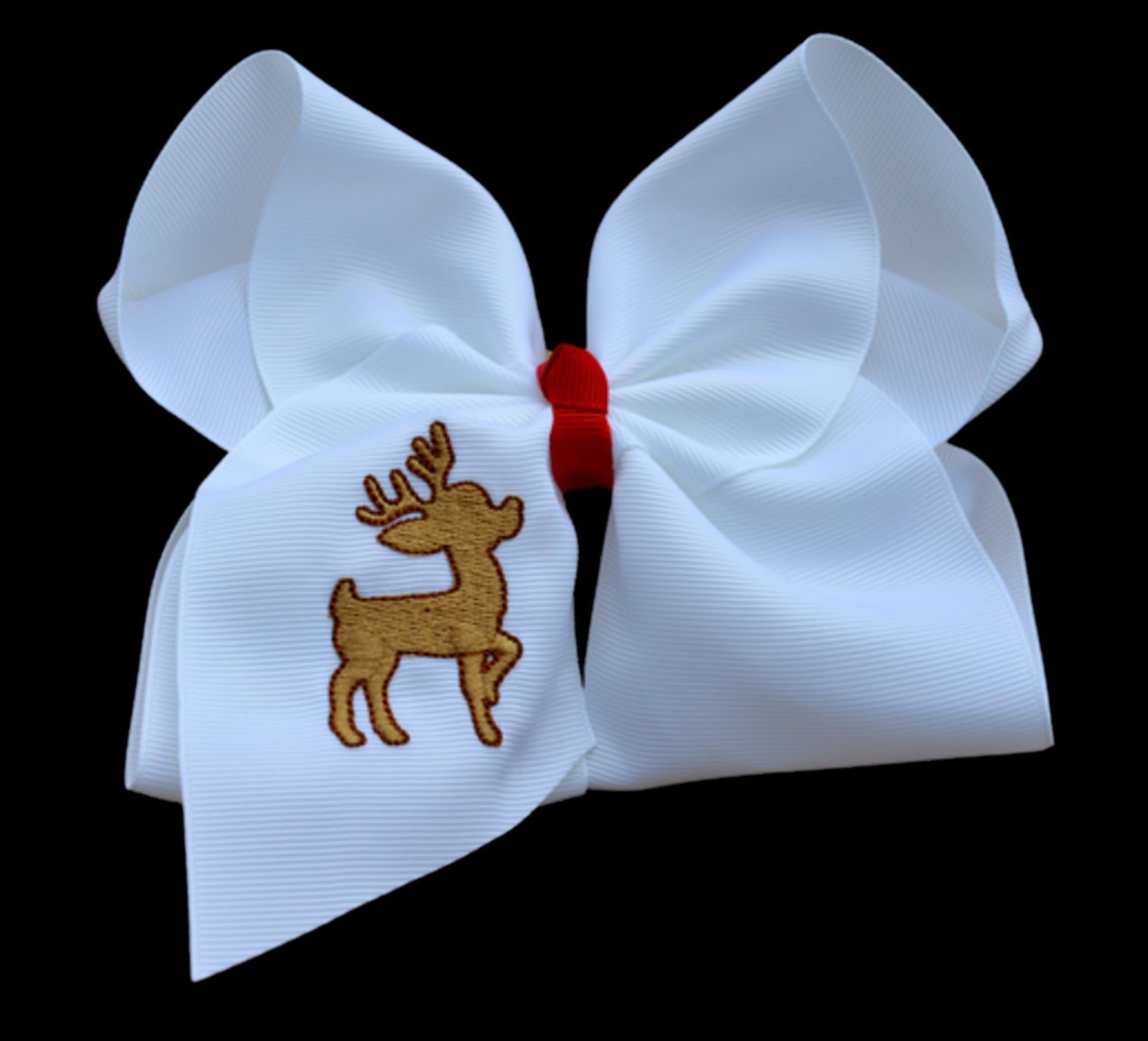 Reindeer Embroidered Hair Bow