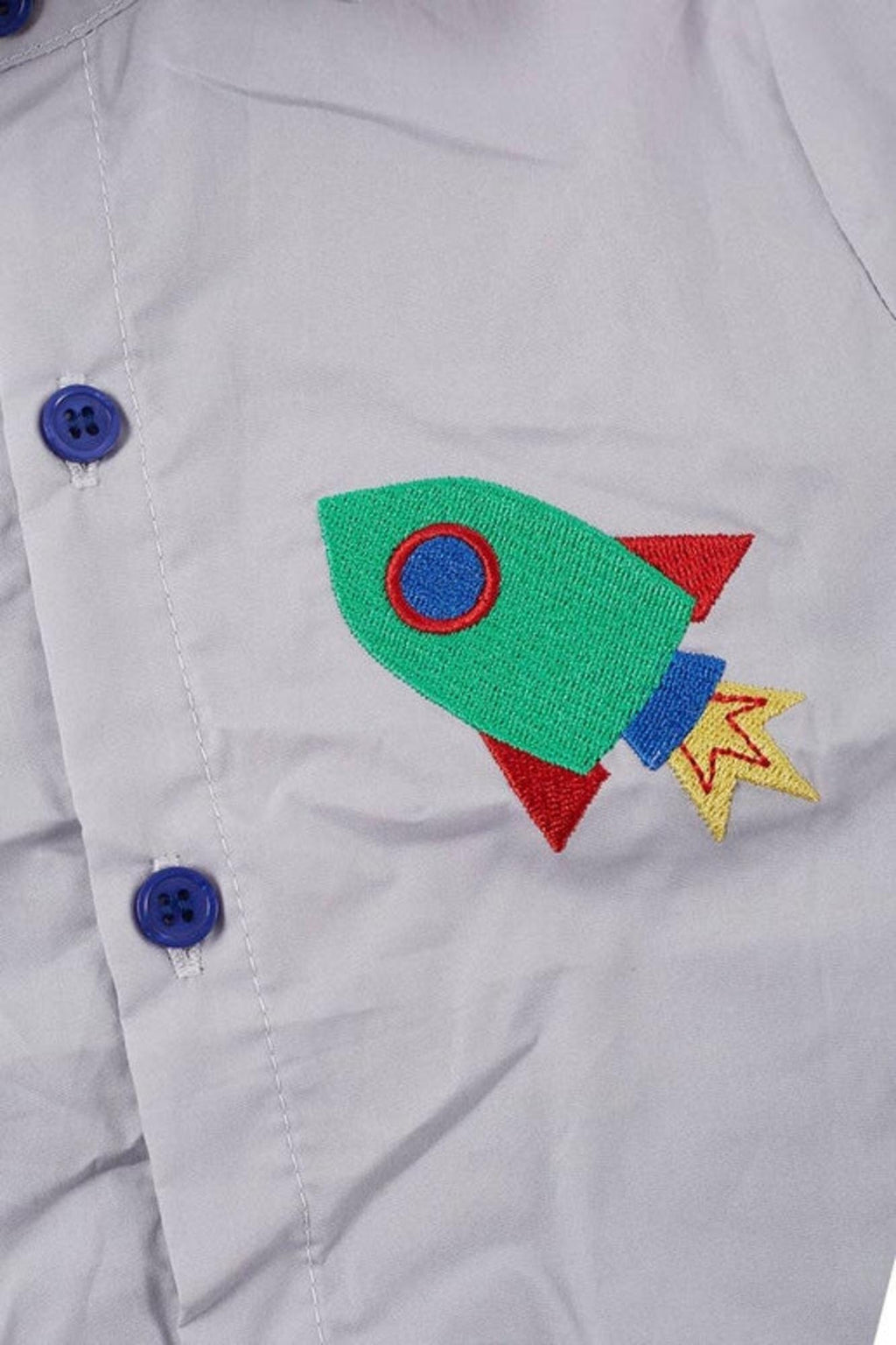 Rocket Robot Embroidered Button Up Shirt