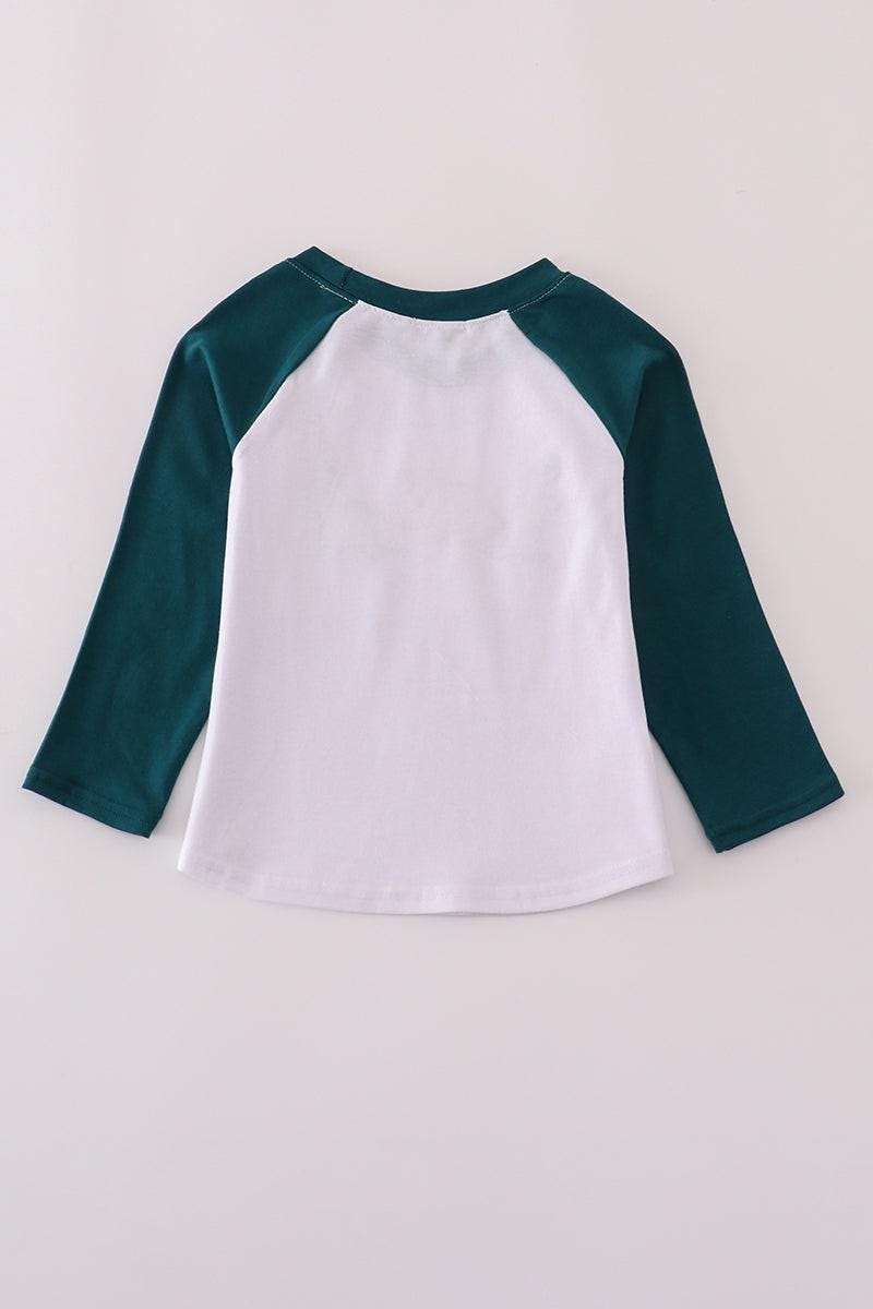 Blue dinosaur embroidery top