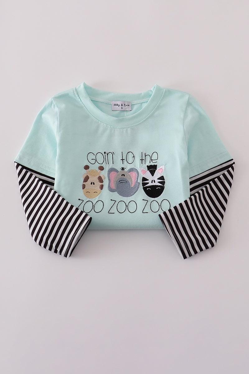 Blue GOIN To The ZOO embroidery top